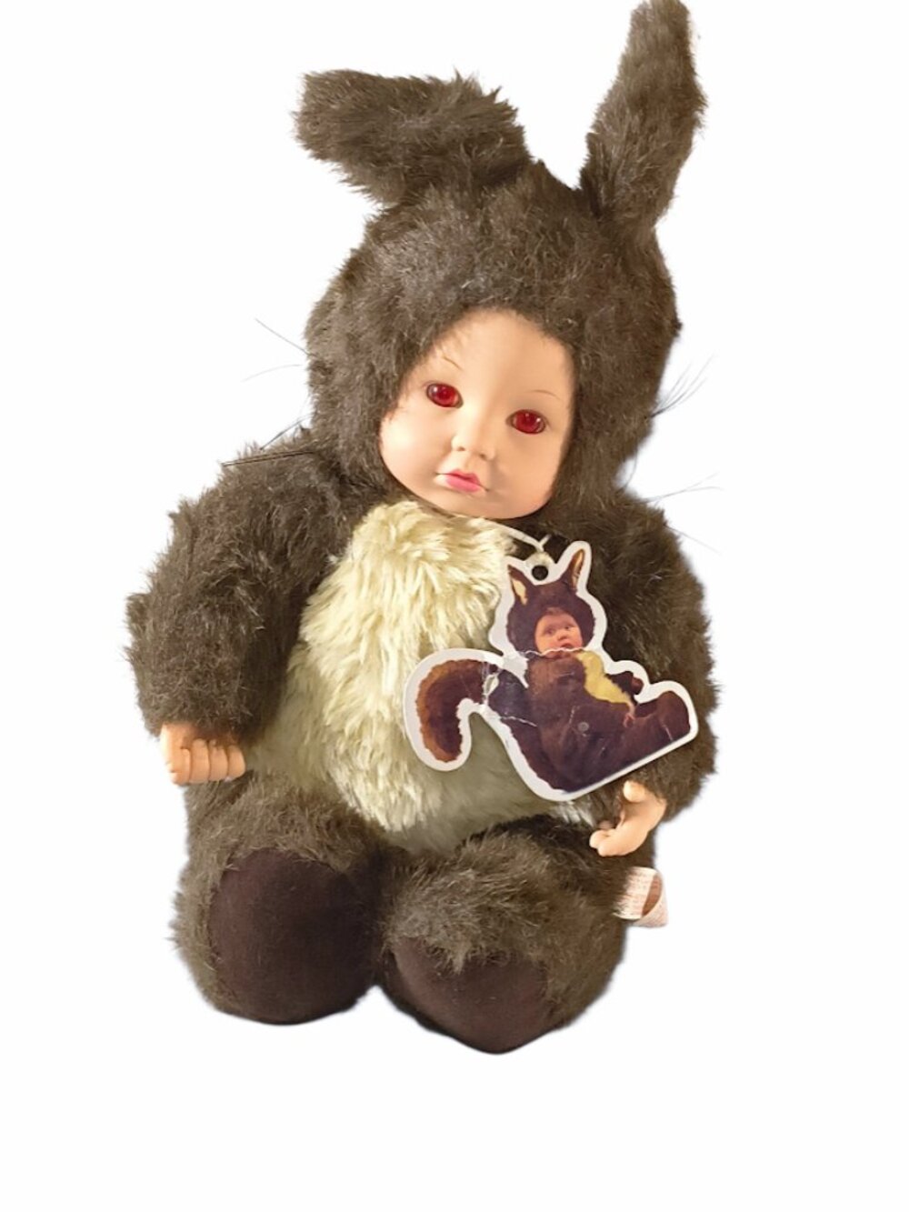 Vintage 1998 Anne Geddes Brown Squirrel Red Eyes Plush Doll 14"